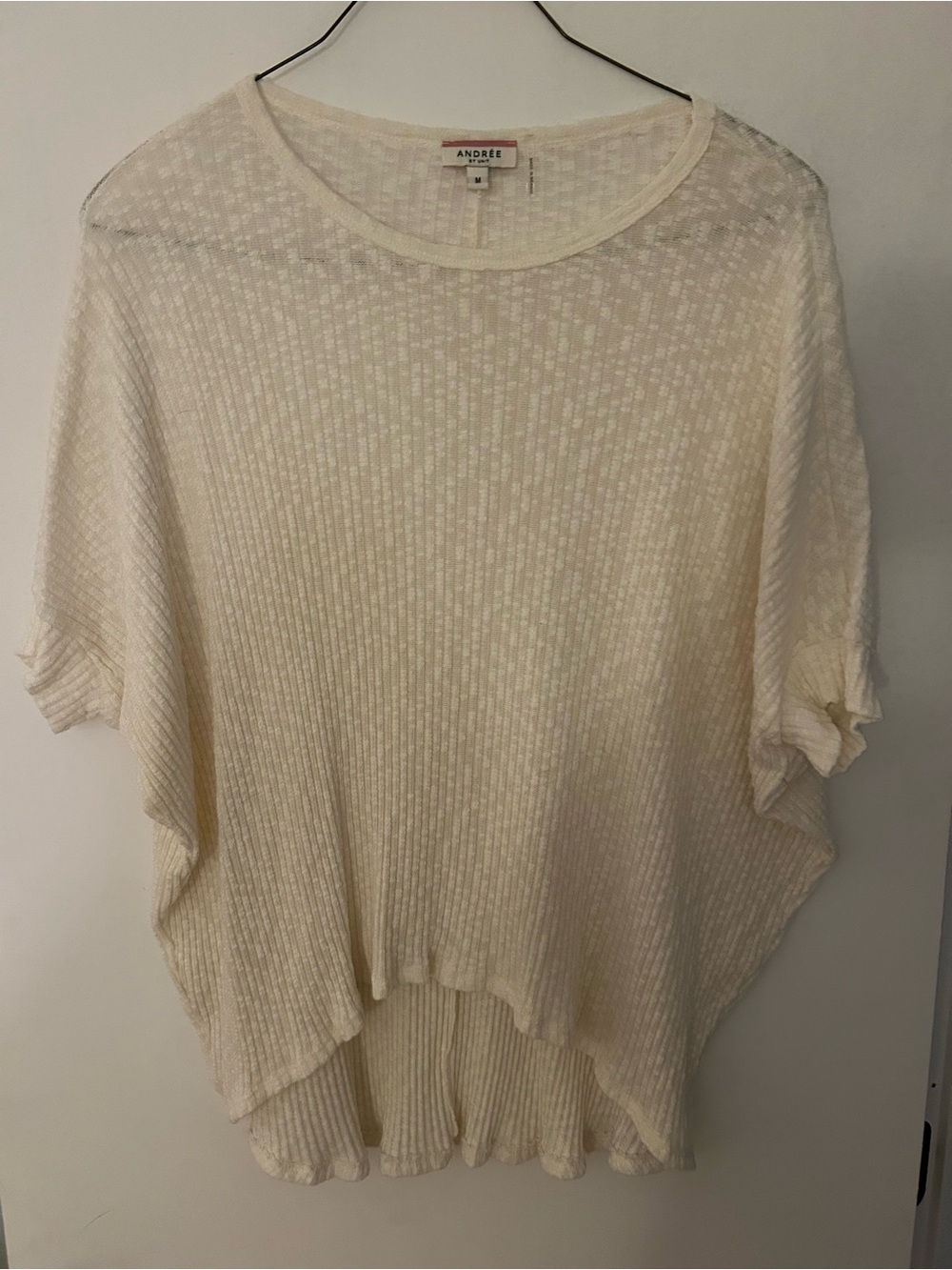 Andree Cream Ribbed Short Sleeve Boxy Top